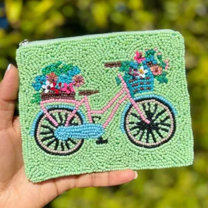 Bicycle Beaded Pouch Purse