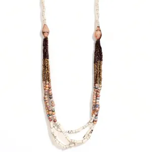 Birungi Boho Chic Handmade Beaded Long Necklace (Cream or Rose)