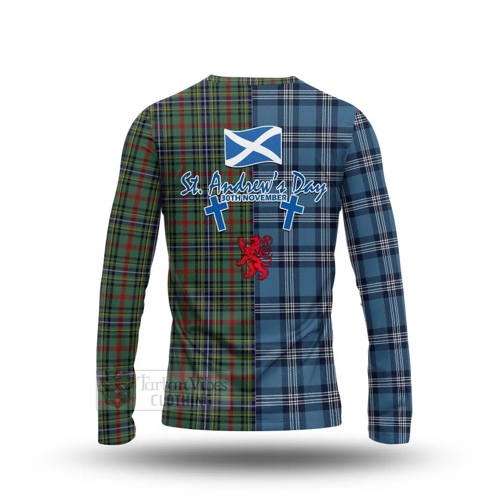 Bisset Tartan Long Sleeve T-Shirt Happy St. Andrew's Day Half Tartan Style