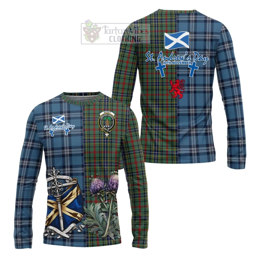 Bisset Tartan Long Sleeve T-Shirt Happy St. Andrew's Day Half Tartan Style