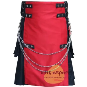 Black & Red Fashionable Kilt With Detachable Chain