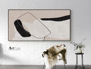 Black And White Abstract Painting Beige Canvas Art Qp103