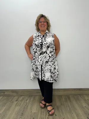 Black and White Pattern Button Down Tunic Dress