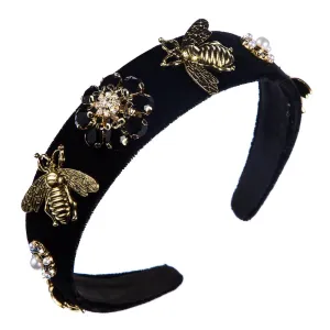 BLACK BEE WIDE EDGE GOLD VELVET DIAMOND HEADBAND