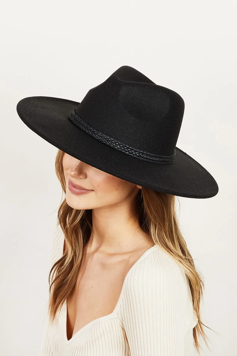 Black Braided Rope Strap Fedora Hat
