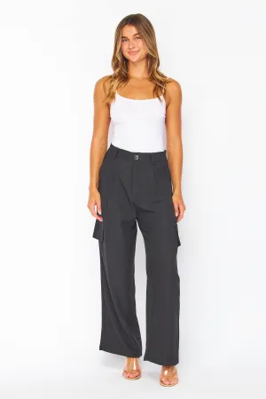 Black Chanel Fabric Cargo Wide-leg Pants