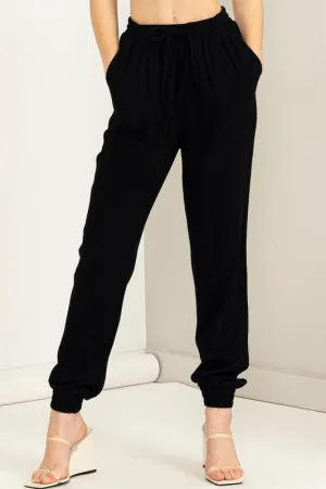 Black Chic Status Linen Drawstring Jogger