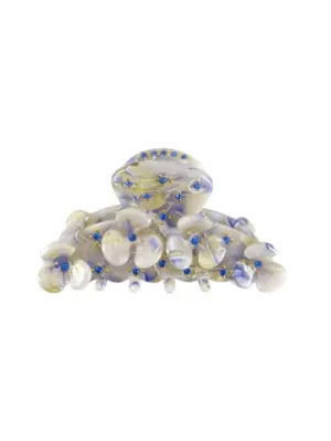 Black Colour T Hair Claw Sandra Floral Rhinestone Light Blue 5690 LB