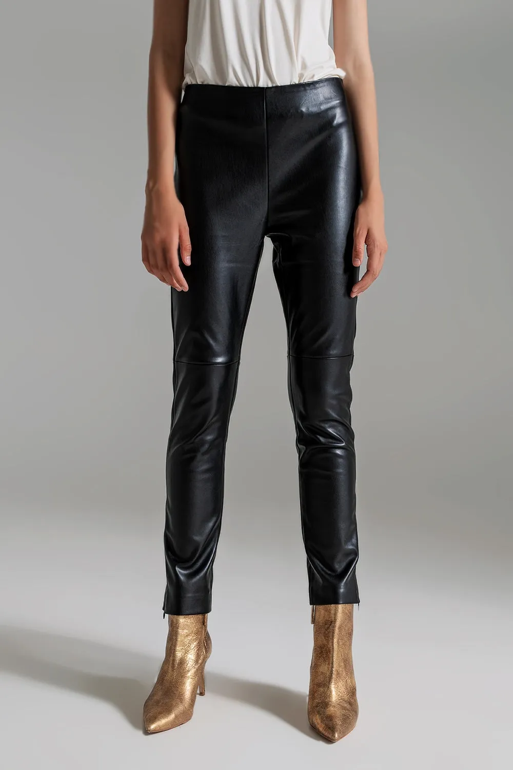 Black faux leather effect skinny pants