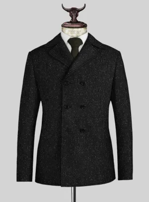 Black Flecks Donegal Tweed Pea Coat
