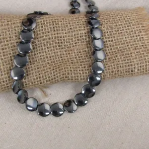 Black Gemstone Overlapping Coin Necklace Hematite