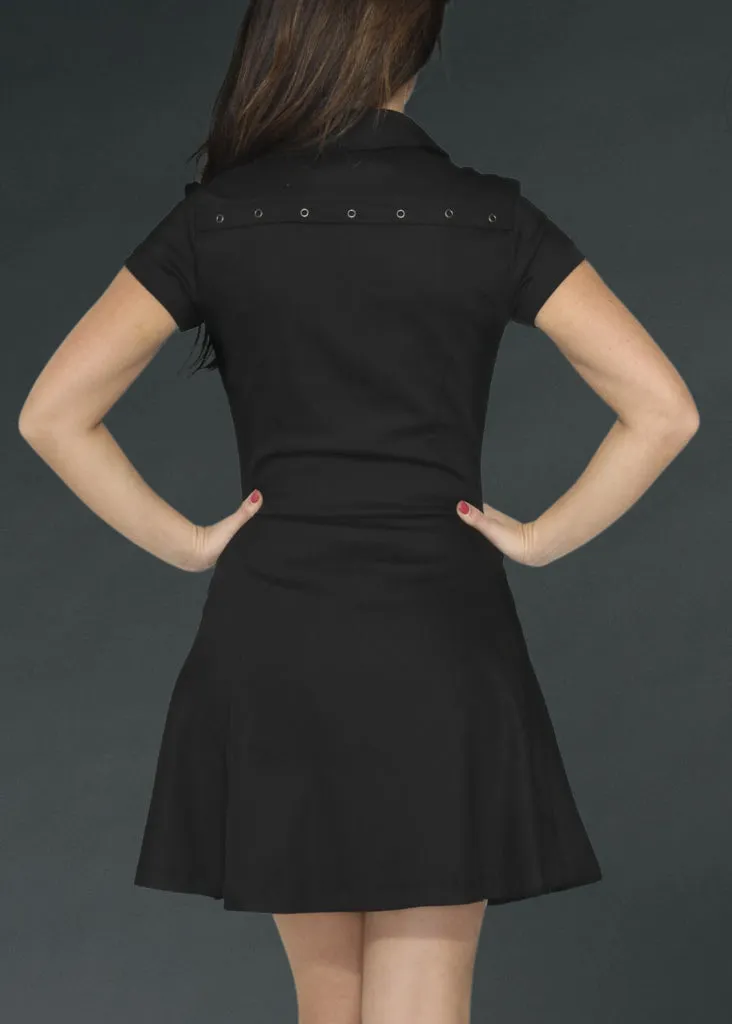 Black Gothic Mini Dress with Front Zipper