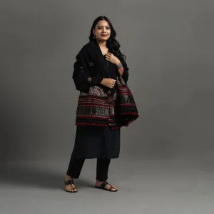 Black - Kutch Neran Hand Embroidery Mirror Work Woollen Shawl 102