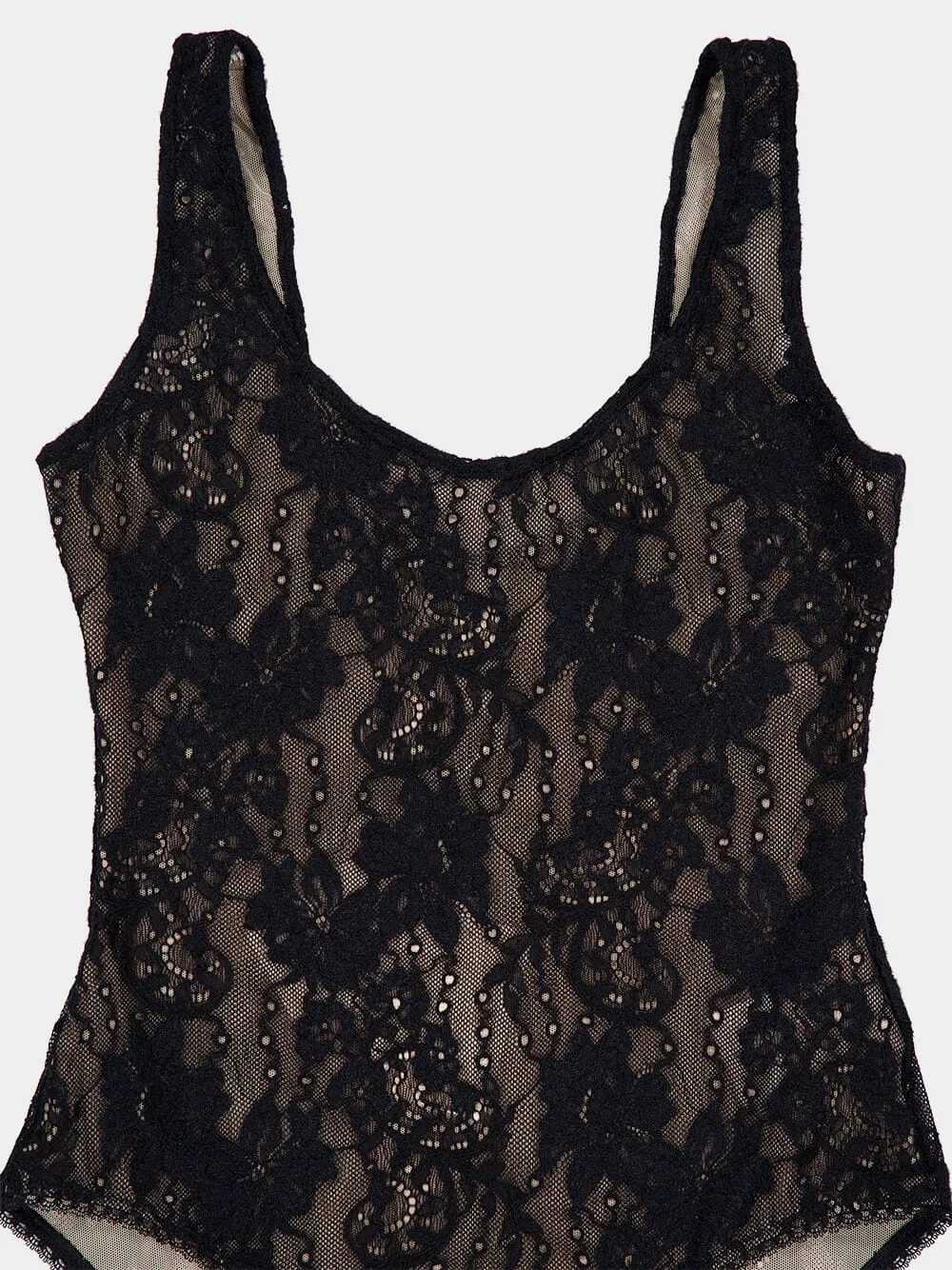 Black Lace Scoop Neck Bodysuit