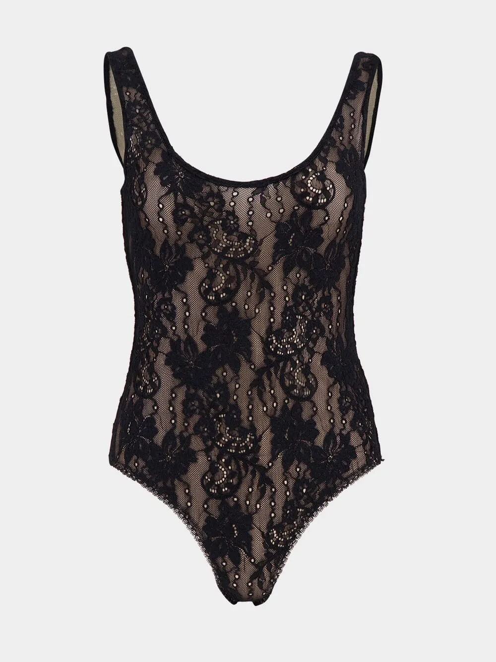 Black Lace Scoop Neck Bodysuit