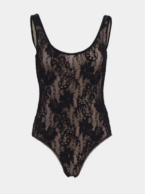 Black Lace Scoop Neck Bodysuit