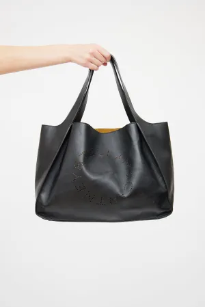 Black Logo Faux Leather Tote