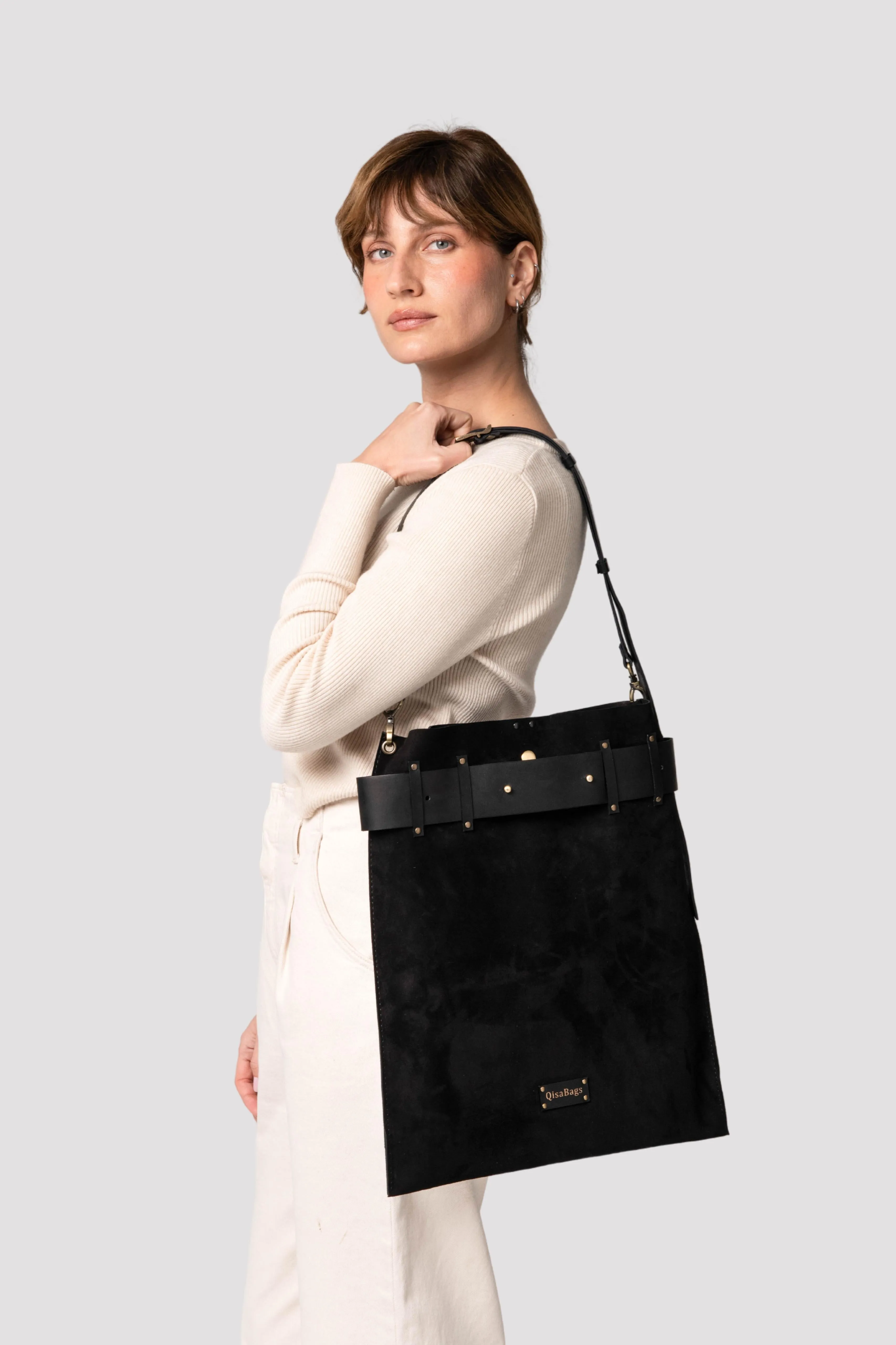 Black Minimal Leather Backpack
