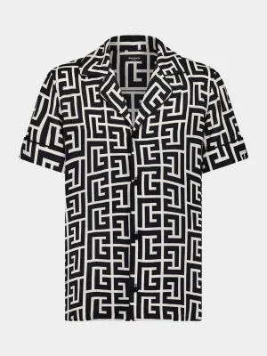 Black Monogram Printed Relaxed Fit Pyjama Shirt