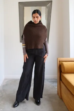 Black Plisse Wide Leg Drawstring Pants