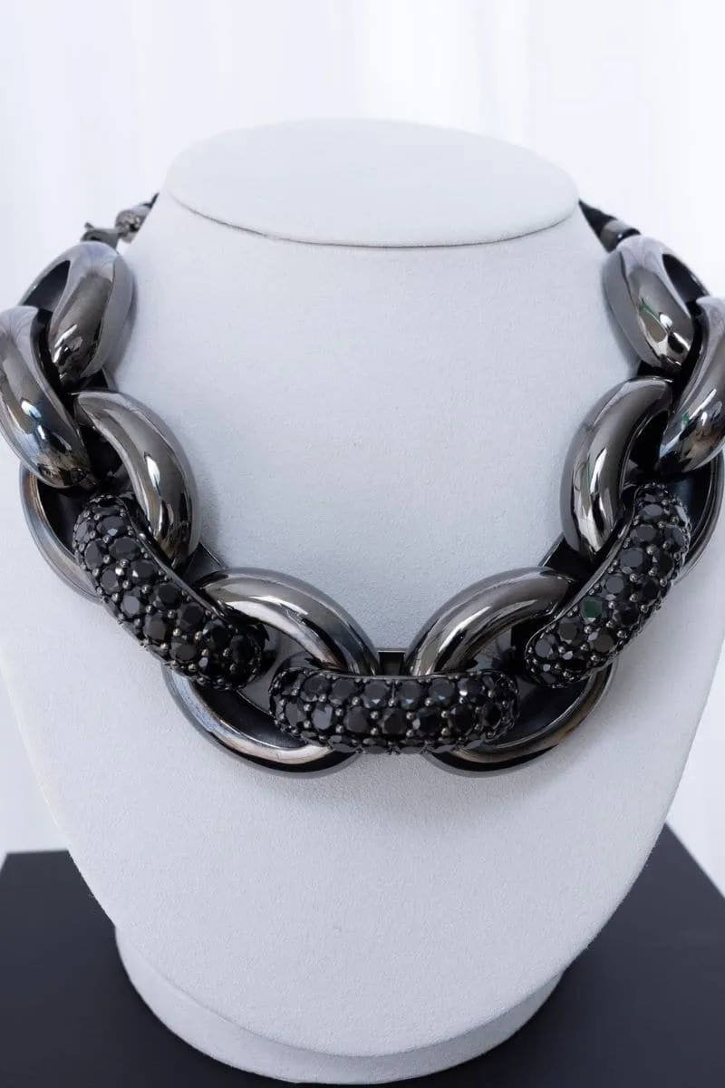 BLACK RHODIUM AND BLACK SPINEL THICK LINKS NECKLACE