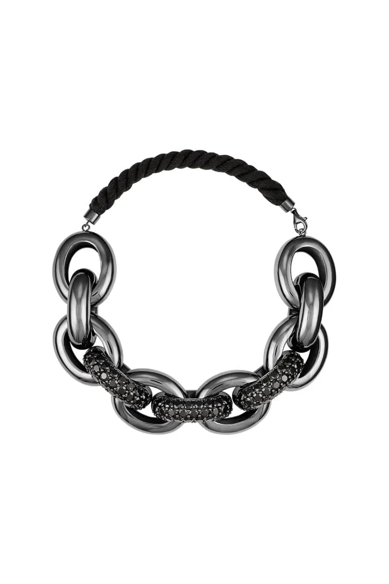 BLACK RHODIUM AND BLACK SPINEL THICK LINKS NECKLACE