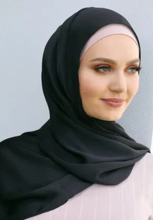 Black Satin Textured Hijab
