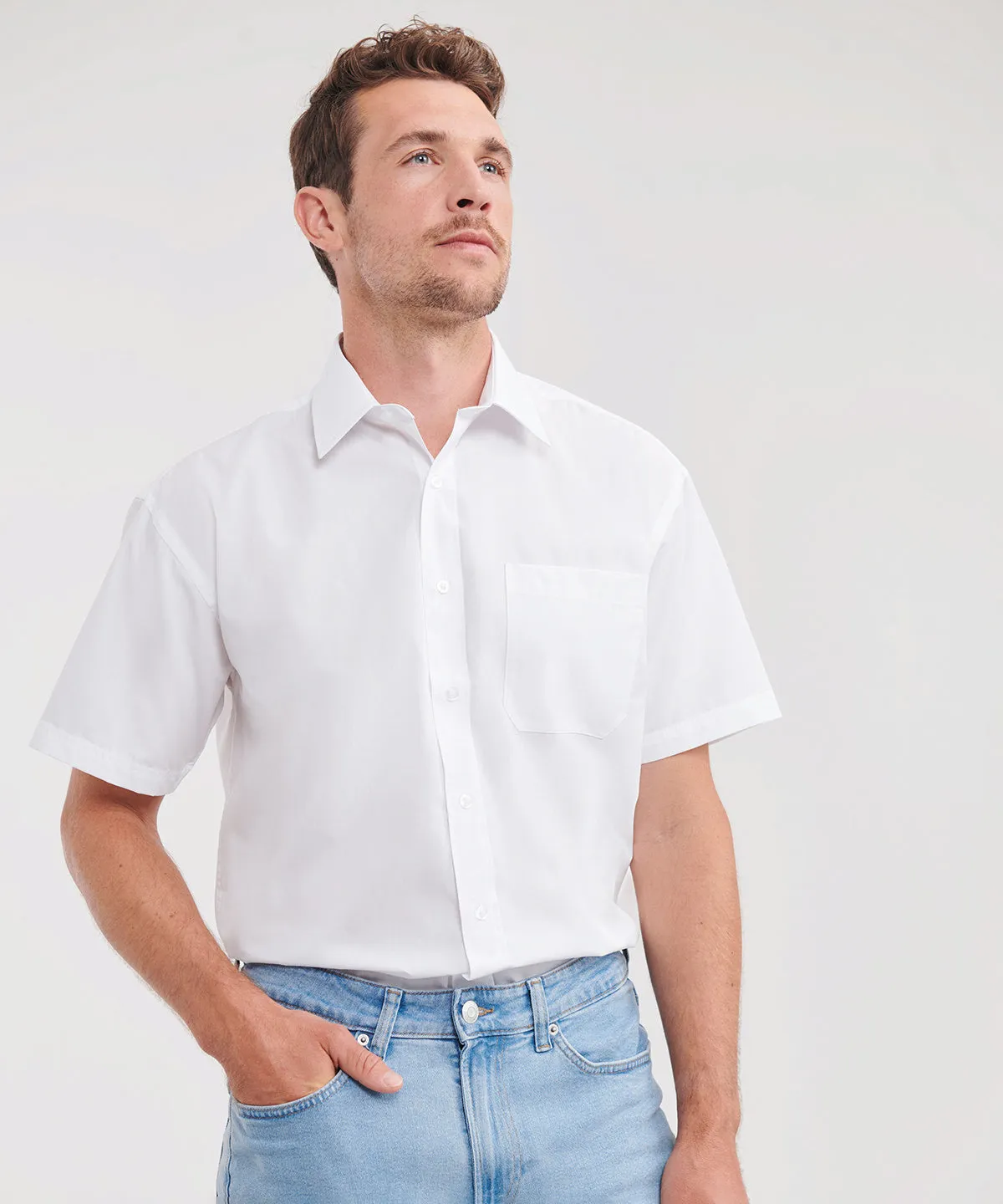 Black - Short sleeve polycotton easycare poplin shirt