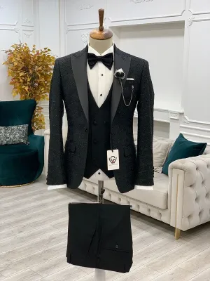 Black Slim Fit Groom Floral Tuxedo for Men by GentWith.com