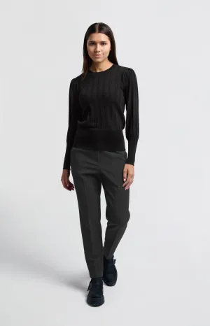 Black trousers with high waist and straight legs
