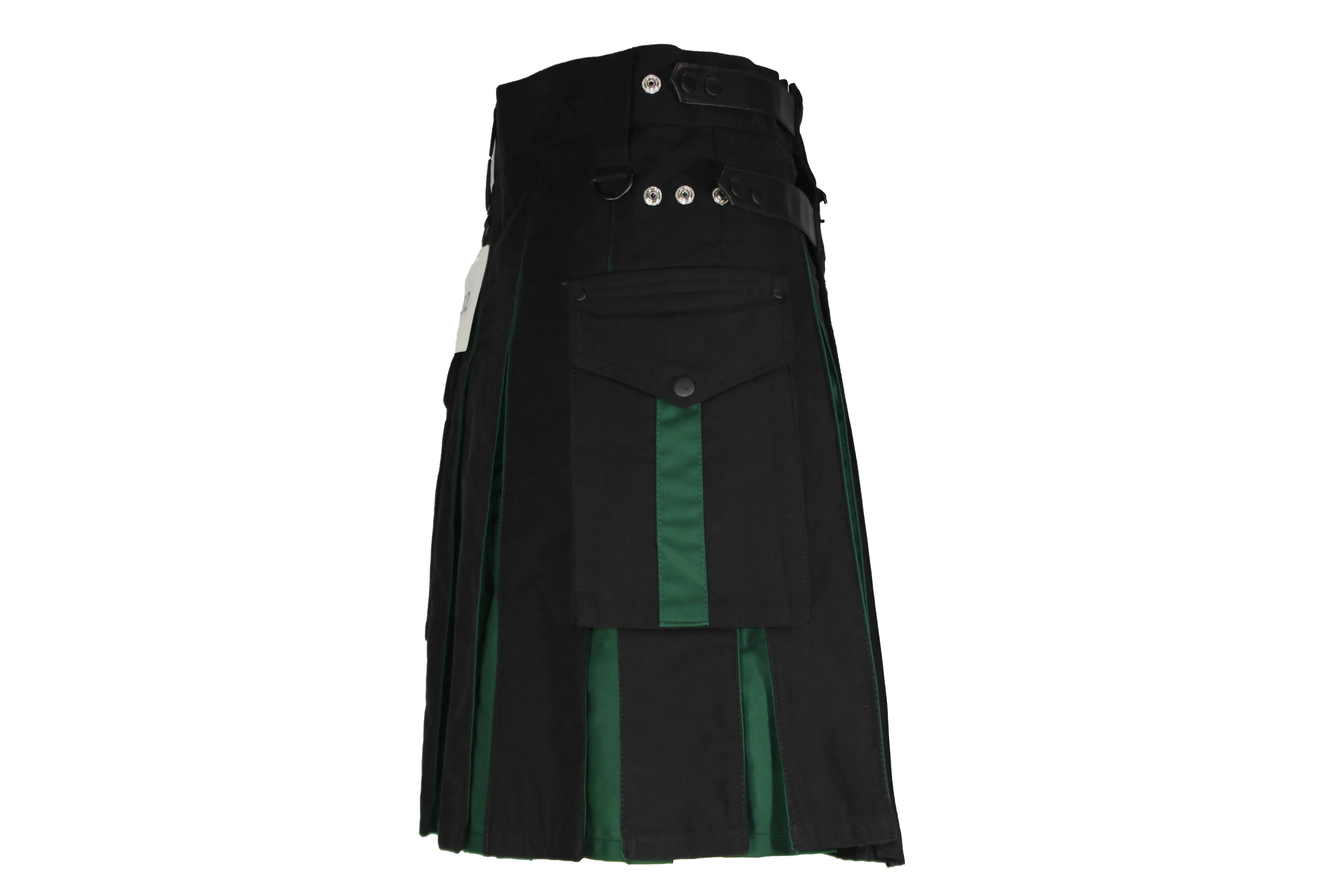 Black Utility Kilt with Green Pleats