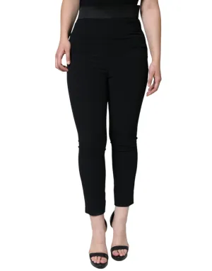 Black Viscose High Waist Tapered Pants