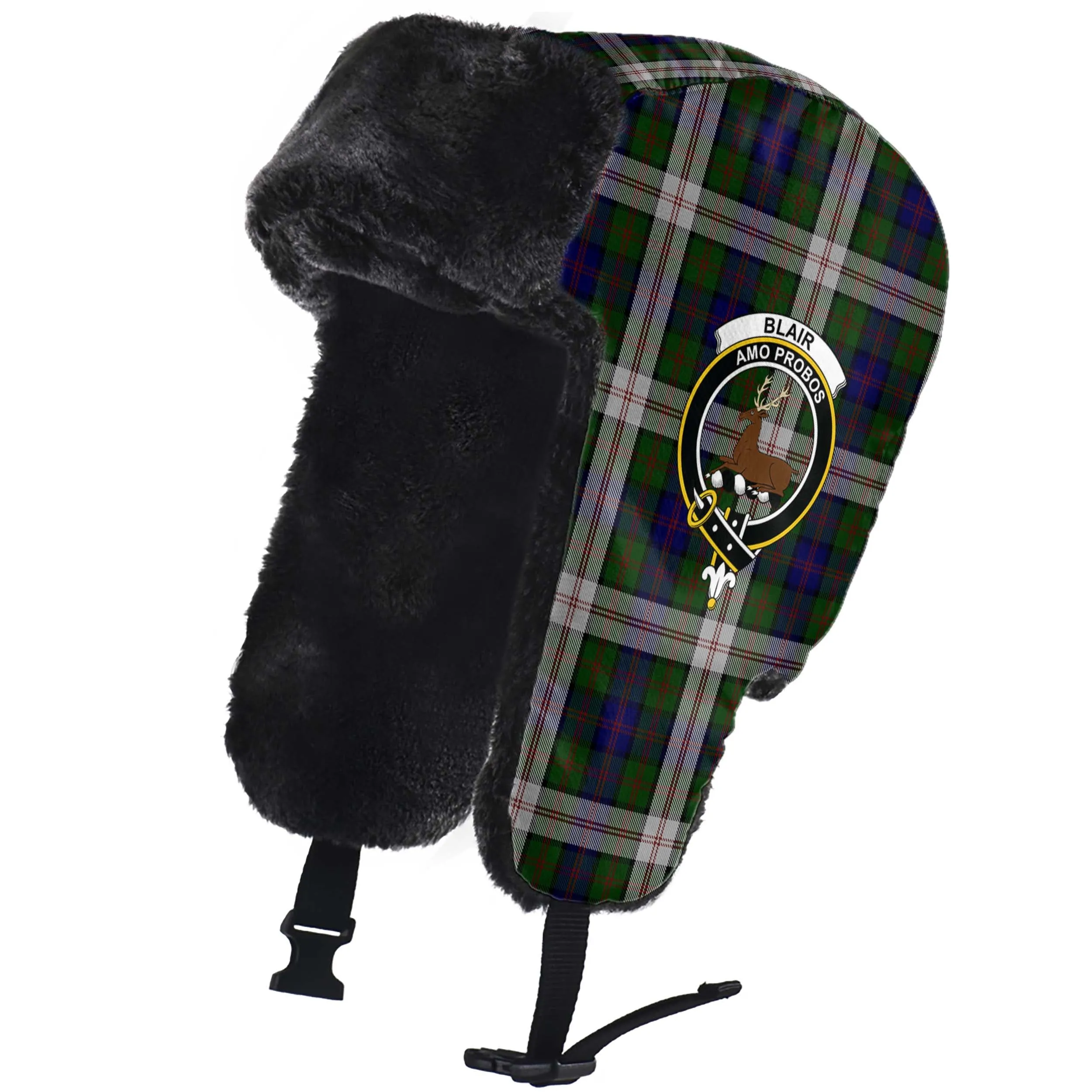 Blair Dress Tartan Winter Trapper Hat with Family Crest