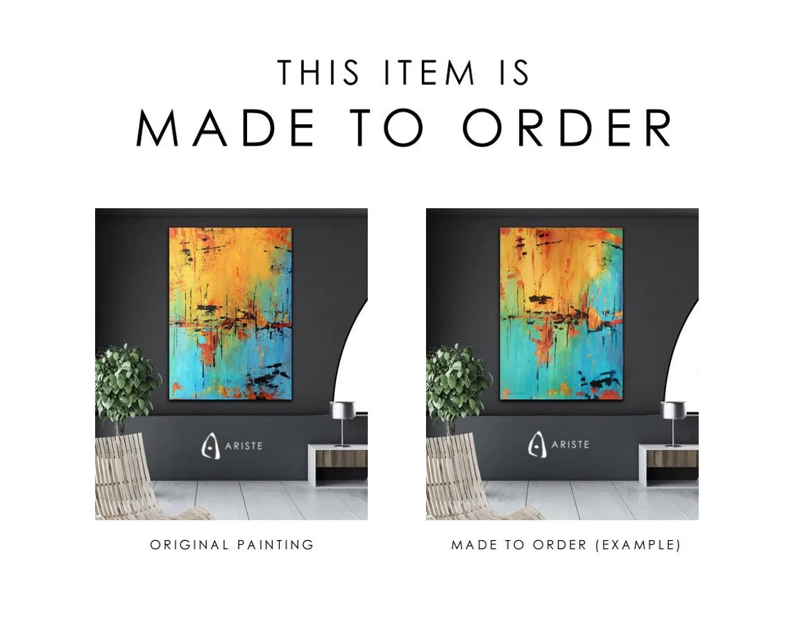 Blue & purple large abstract flower paintings made to order in a custom size