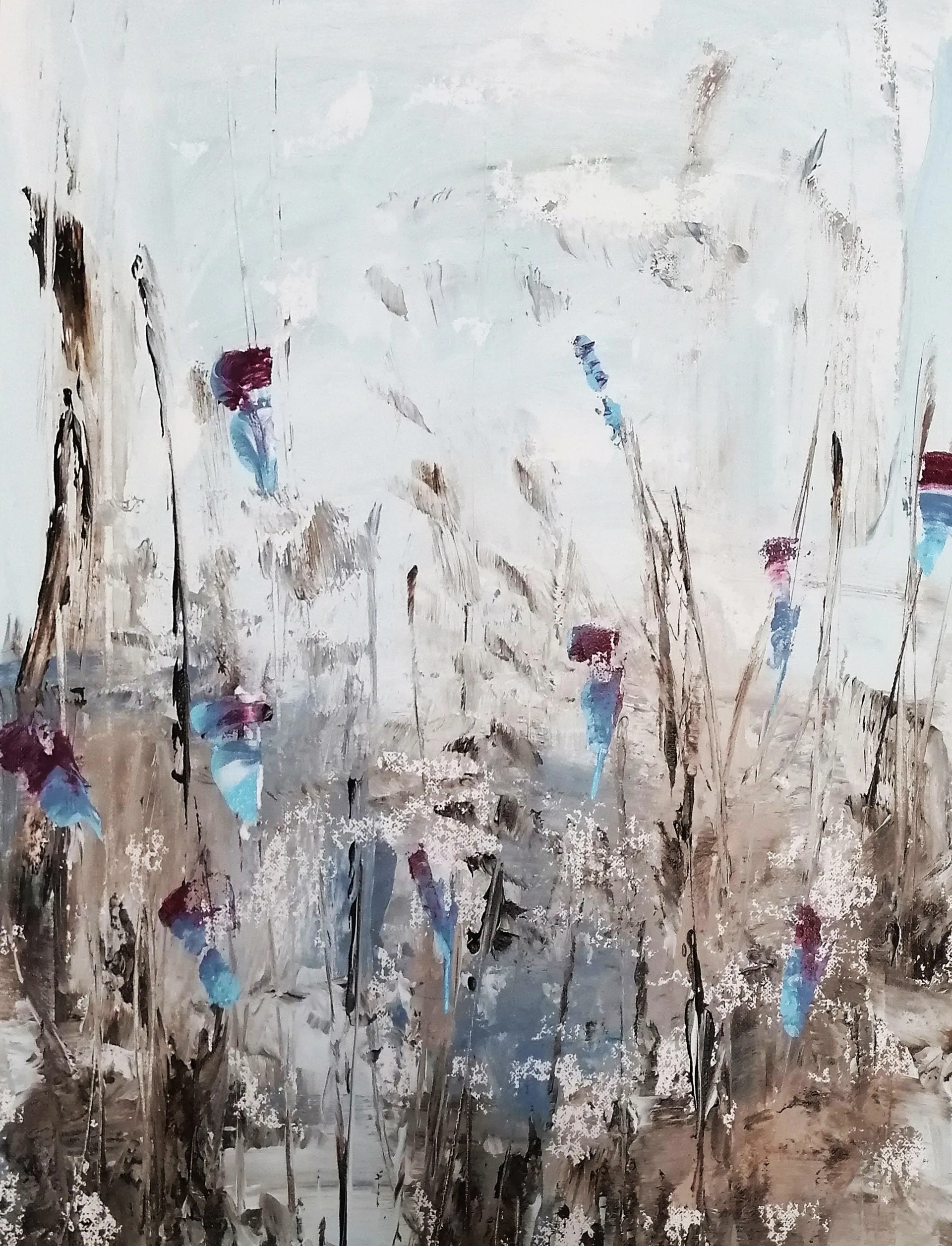 Blue & purple large abstract flower paintings made to order in a custom size