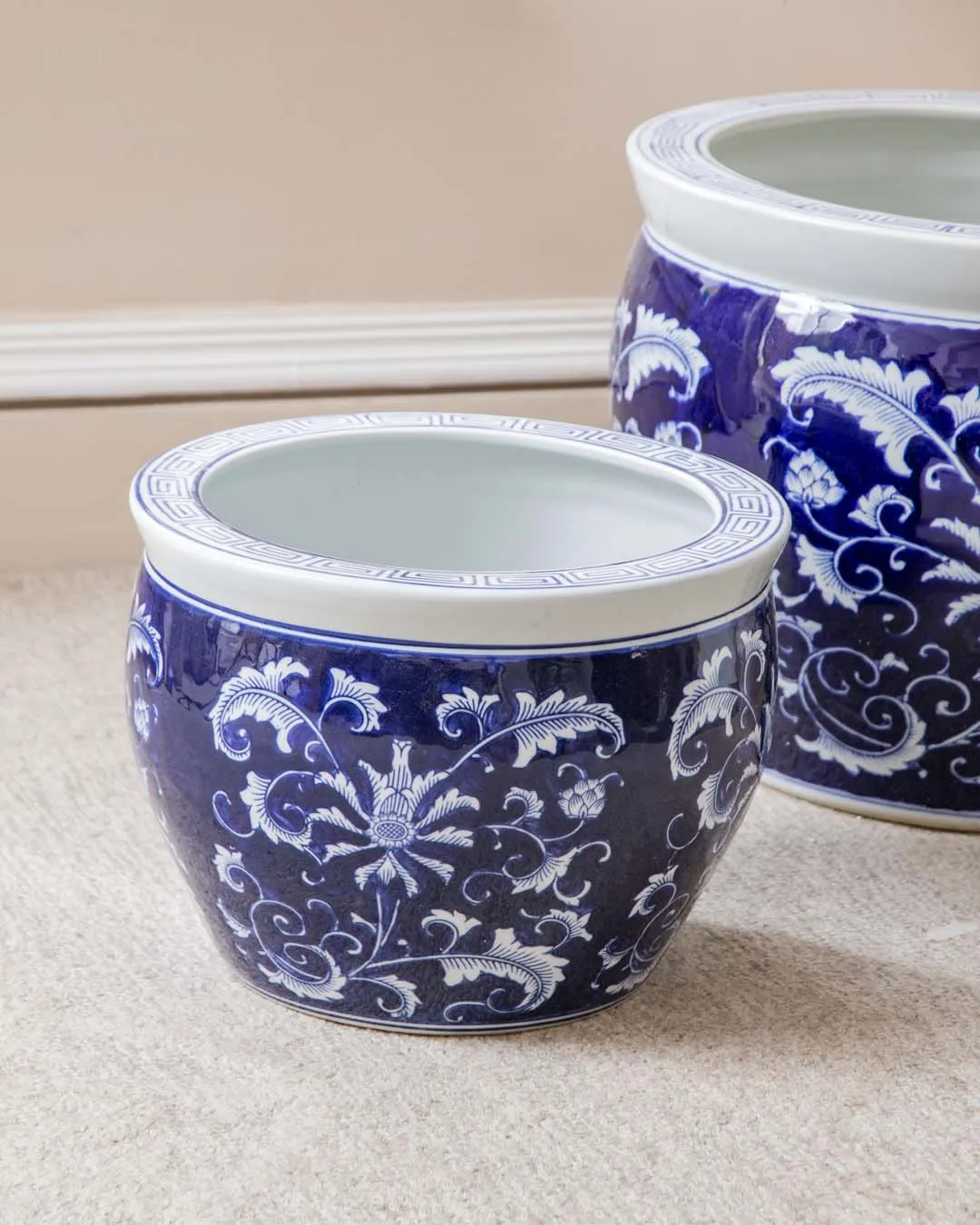 Blue & White Ceramic Garden Pots - Set of 2