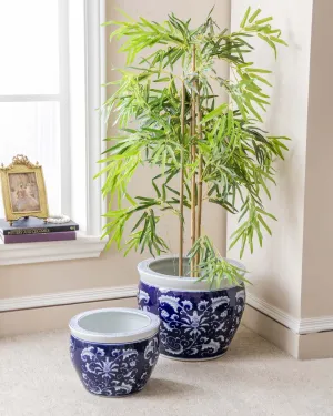 Blue & White Ceramic Garden Pots - Set of 2