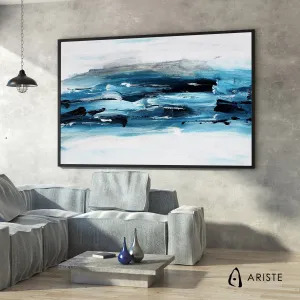Blue & white large abstract wall art made to order in a custom size