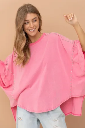 Blue B Studded Oversized Tshirt in Hot Pink