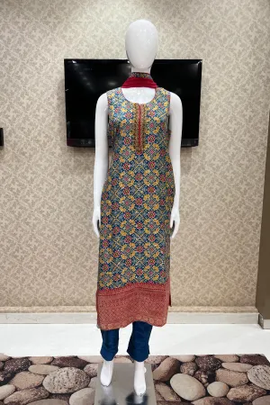Blue Banaras, Zardozi, Mirror and Beads work with Patola Print Straight Cut Salwar Suit