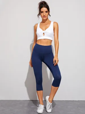 Blue Capris Sports Leggings