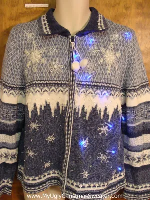 Blue Snow and Ice Light Up Ugly Xmas Sweater
