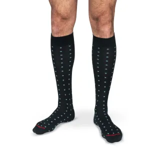 Blue Square Knots on Black Cotton Over the Calf Dress Socks