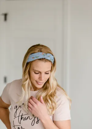 Blue Stripe   Floral Knotted Headband