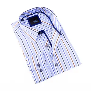 Blue Striped Button Down Shirt W/Plaid Trim