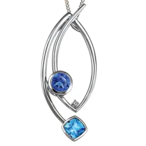 BLUE TOPAZ AND CANADIAN DIAMOND PENDANT