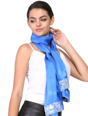 Blue White Garden Parsi Border Stole