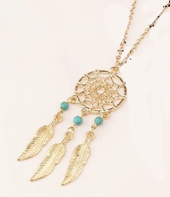 Bohemia Vintage Silver Plated Dreamcatch Feather Pendants Necklace For Women Choker Statement Necklace Fashion Boho Jewelry
