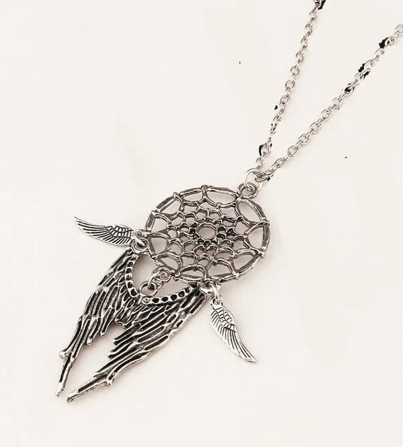 Bohemia Vintage Silver Plated Dreamcatch Feather Pendants Necklace For Women Choker Statement Necklace Fashion Boho Jewelry