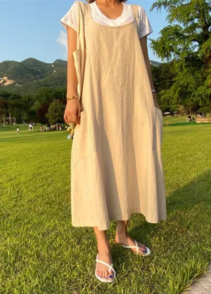 Bohemian Apricot U Neck Slim Maxi Dress Summer LY2084